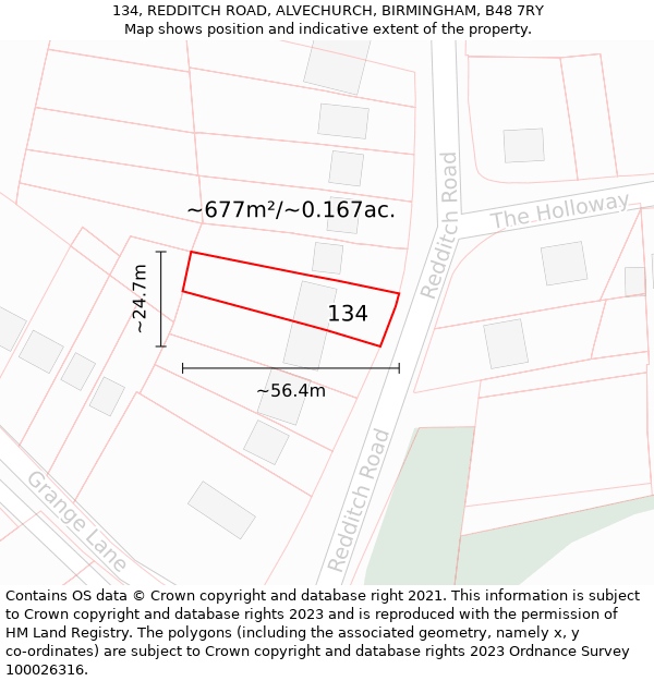 134, REDDITCH ROAD, ALVECHURCH, BIRMINGHAM, B48 7RY: Plot and title map