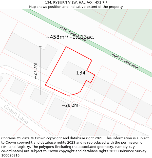 134, RYBURN VIEW, HALIFAX, HX2 7JF: Plot and title map