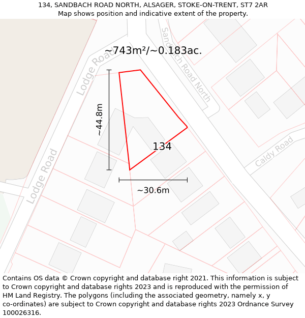 134, SANDBACH ROAD NORTH, ALSAGER, STOKE-ON-TRENT, ST7 2AR: Plot and title map