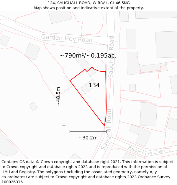 134, SAUGHALL ROAD, WIRRAL, CH46 5NG: Plot and title map