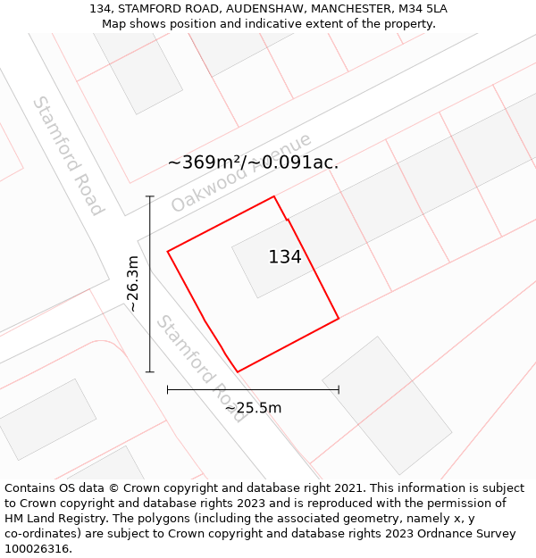 134, STAMFORD ROAD, AUDENSHAW, MANCHESTER, M34 5LA: Plot and title map