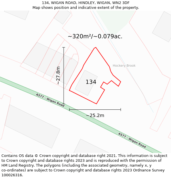 134, WIGAN ROAD, HINDLEY, WIGAN, WN2 3DF: Plot and title map