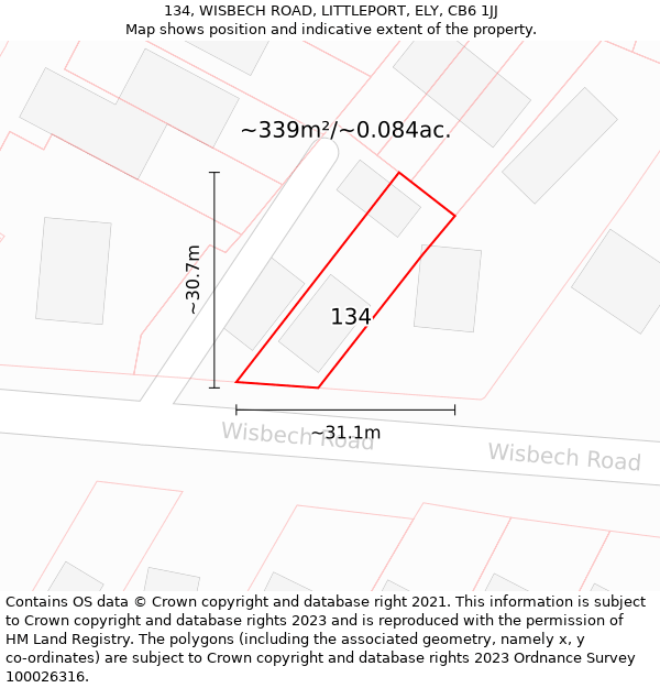 134, WISBECH ROAD, LITTLEPORT, ELY, CB6 1JJ: Plot and title map