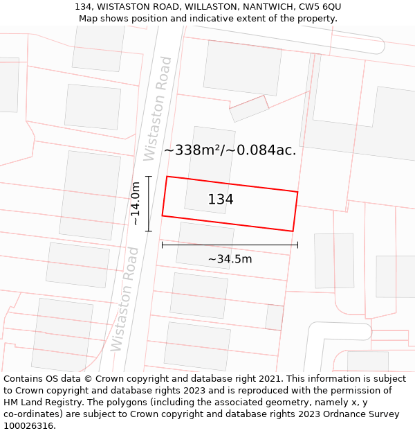 134, WISTASTON ROAD, WILLASTON, NANTWICH, CW5 6QU: Plot and title map