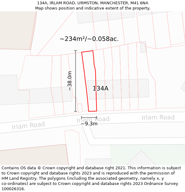 134A, IRLAM ROAD, URMSTON, MANCHESTER, M41 6NA: Plot and title map