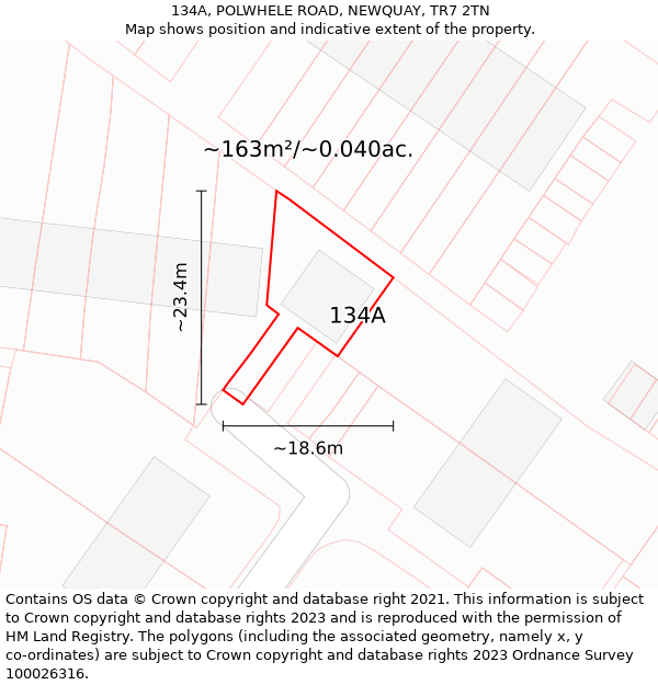 134A, POLWHELE ROAD, NEWQUAY, TR7 2TN: Plot and title map