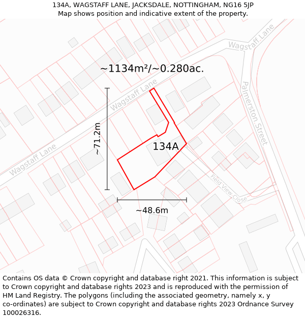 134A, WAGSTAFF LANE, JACKSDALE, NOTTINGHAM, NG16 5JP: Plot and title map