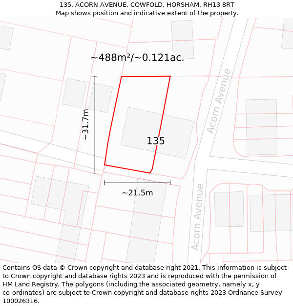 135, ACORN AVENUE, COWFOLD, HORSHAM, RH13 8RT: Plot and title map