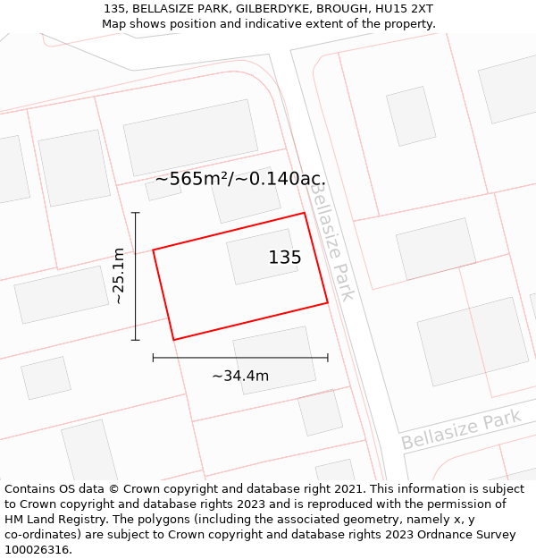 135, BELLASIZE PARK, GILBERDYKE, BROUGH, HU15 2XT: Plot and title map