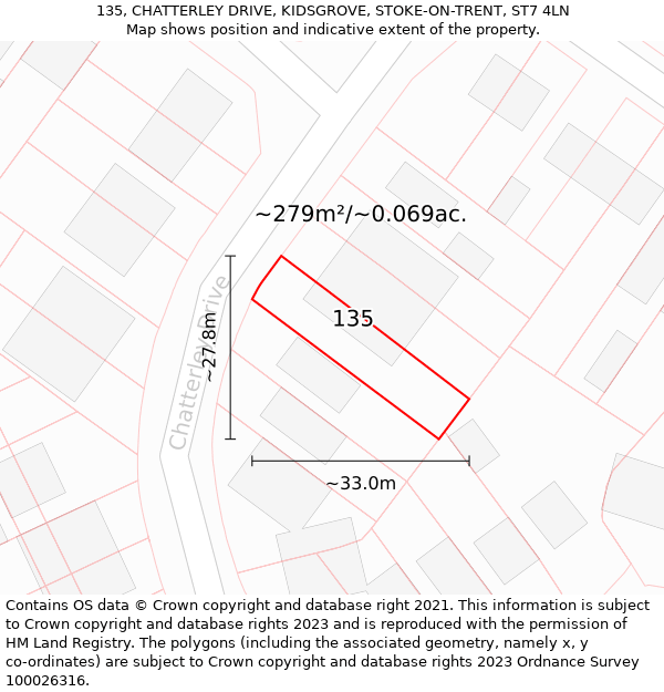 135, CHATTERLEY DRIVE, KIDSGROVE, STOKE-ON-TRENT, ST7 4LN: Plot and title map