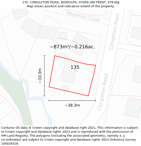 135, CONGLETON ROAD, BIDDULPH, STOKE-ON-TRENT, ST8 6QJ: Plot and title map