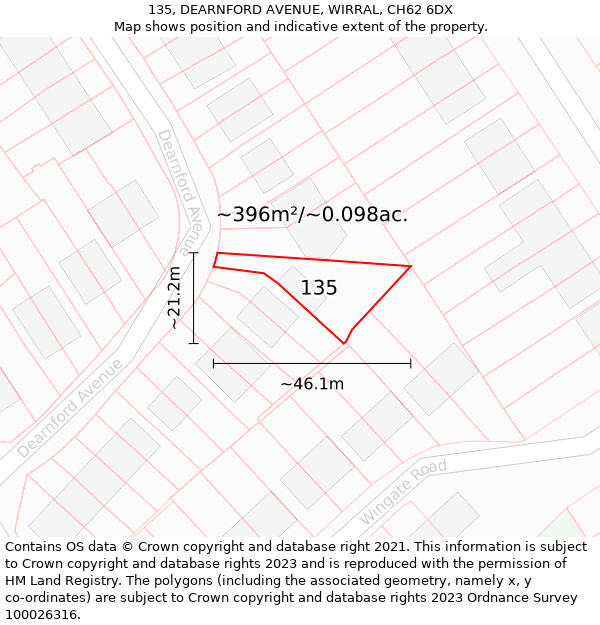 135, DEARNFORD AVENUE, WIRRAL, CH62 6DX: Plot and title map