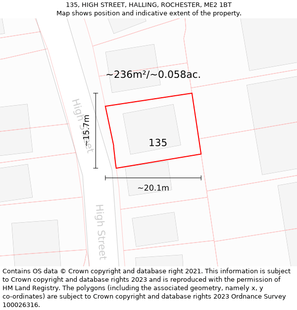 135, HIGH STREET, HALLING, ROCHESTER, ME2 1BT: Plot and title map