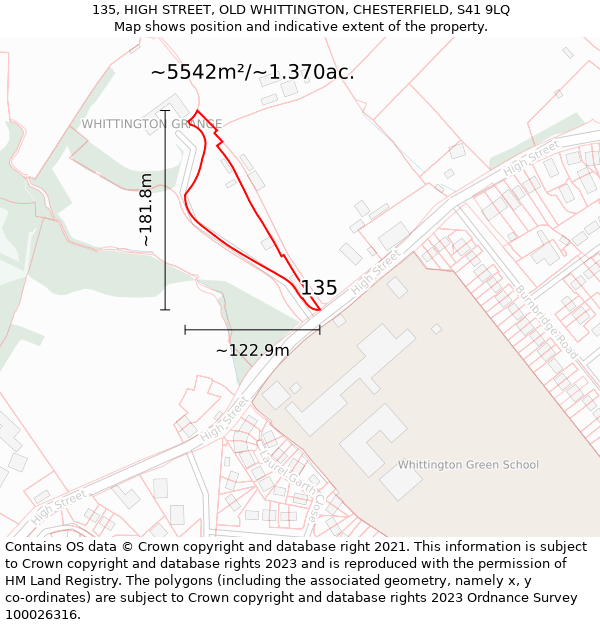 135, HIGH STREET, OLD WHITTINGTON, CHESTERFIELD, S41 9LQ: Plot and title map