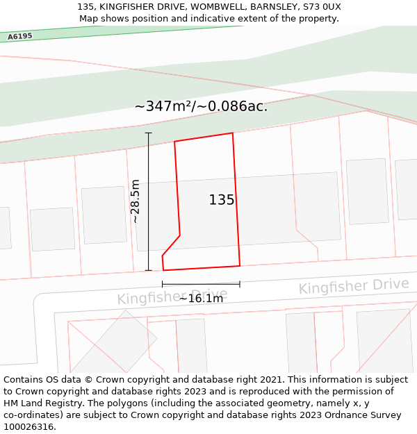 135, KINGFISHER DRIVE, WOMBWELL, BARNSLEY, S73 0UX: Plot and title map