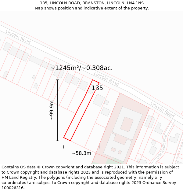 135, LINCOLN ROAD, BRANSTON, LINCOLN, LN4 1NS: Plot and title map