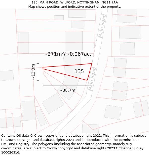 135, MAIN ROAD, WILFORD, NOTTINGHAM, NG11 7AA: Plot and title map