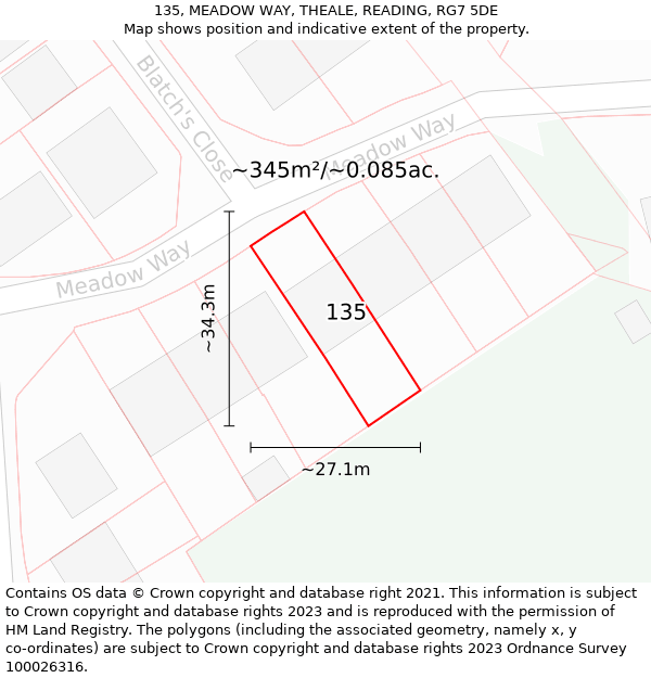 135, MEADOW WAY, THEALE, READING, RG7 5DE: Plot and title map