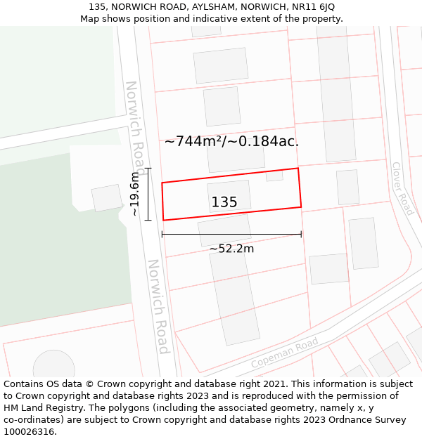 135, NORWICH ROAD, AYLSHAM, NORWICH, NR11 6JQ: Plot and title map