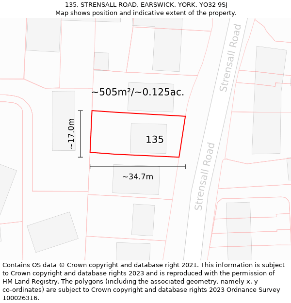 135, STRENSALL ROAD, EARSWICK, YORK, YO32 9SJ: Plot and title map