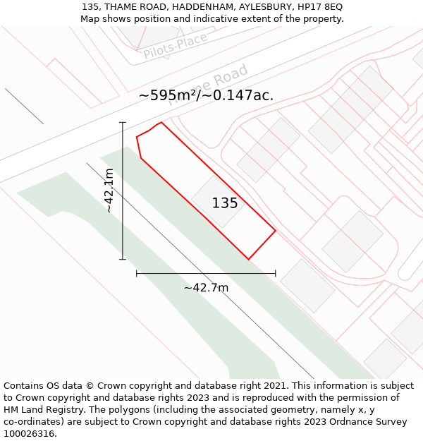 135, THAME ROAD, HADDENHAM, AYLESBURY, HP17 8EQ: Plot and title map