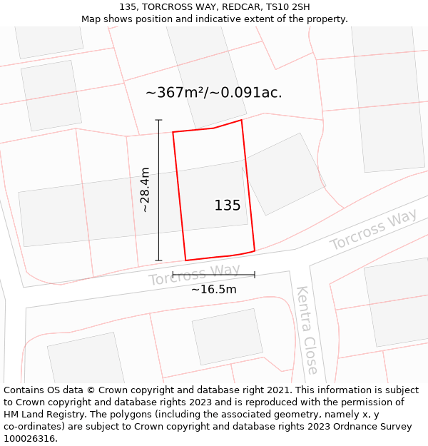 135, TORCROSS WAY, REDCAR, TS10 2SH: Plot and title map