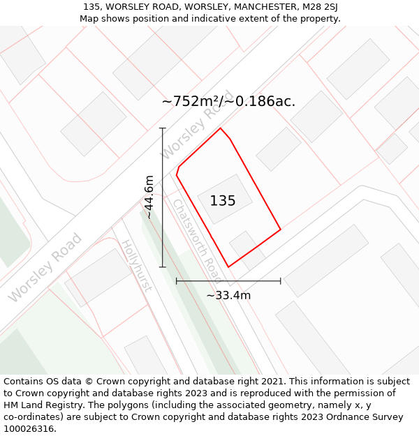 135, WORSLEY ROAD, WORSLEY, MANCHESTER, M28 2SJ: Plot and title map