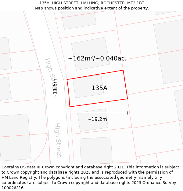 135A, HIGH STREET, HALLING, ROCHESTER, ME2 1BT: Plot and title map