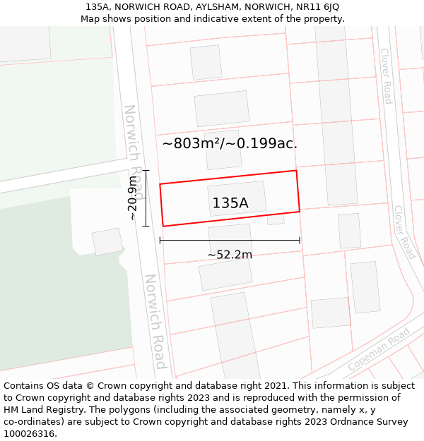 135A, NORWICH ROAD, AYLSHAM, NORWICH, NR11 6JQ: Plot and title map