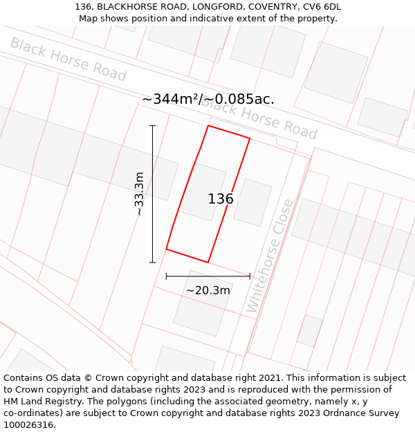 136, BLACKHORSE ROAD, LONGFORD, COVENTRY, CV6 6DL: Plot and title map