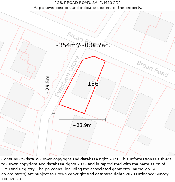 136, BROAD ROAD, SALE, M33 2DF: Plot and title map