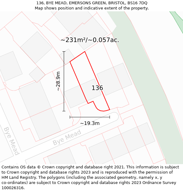 136, BYE MEAD, EMERSONS GREEN, BRISTOL, BS16 7DQ: Plot and title map