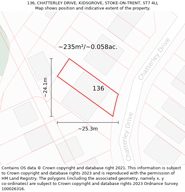 136, CHATTERLEY DRIVE, KIDSGROVE, STOKE-ON-TRENT, ST7 4LL: Plot and title map