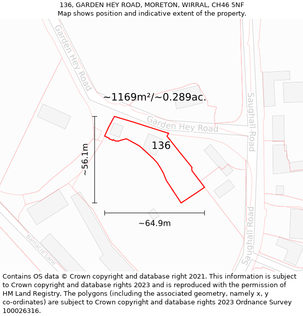 136, GARDEN HEY ROAD, MORETON, WIRRAL, CH46 5NF: Plot and title map