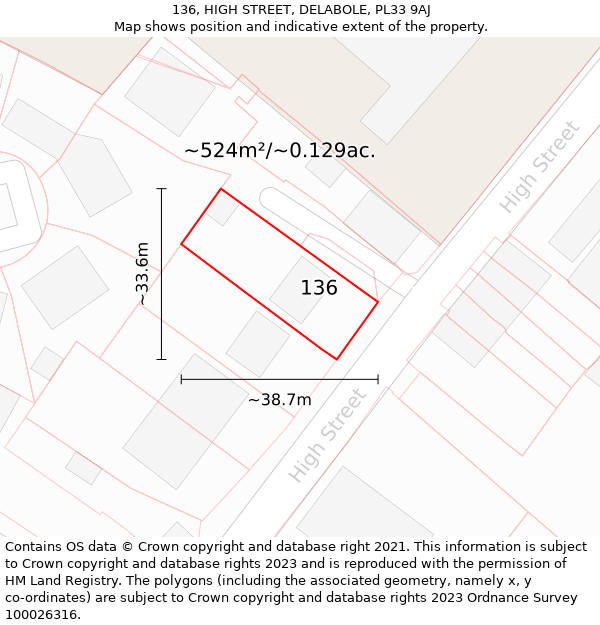 136, HIGH STREET, DELABOLE, PL33 9AJ: Plot and title map