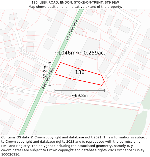 136, LEEK ROAD, ENDON, STOKE-ON-TRENT, ST9 9EW: Plot and title map