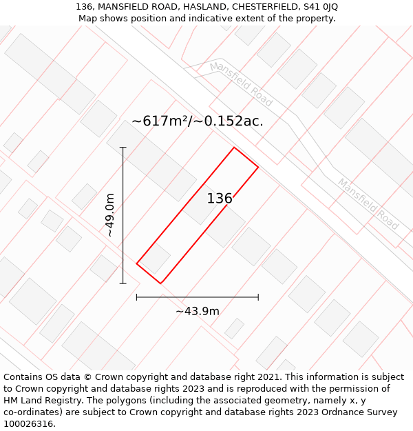 136, MANSFIELD ROAD, HASLAND, CHESTERFIELD, S41 0JQ: Plot and title map