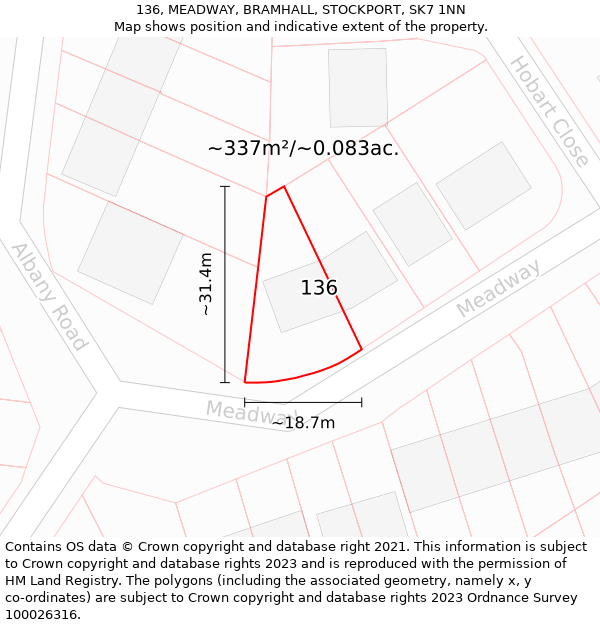 136, MEADWAY, BRAMHALL, STOCKPORT, SK7 1NN: Plot and title map