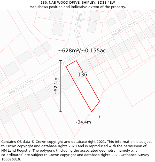 136, NAB WOOD DRIVE, SHIPLEY, BD18 4EW: Plot and title map