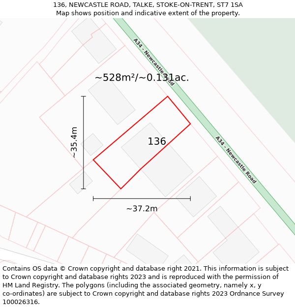 136, NEWCASTLE ROAD, TALKE, STOKE-ON-TRENT, ST7 1SA: Plot and title map