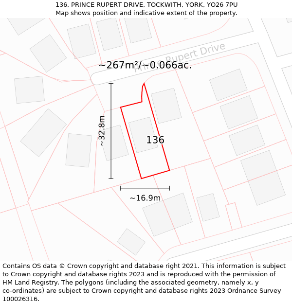 136, PRINCE RUPERT DRIVE, TOCKWITH, YORK, YO26 7PU: Plot and title map