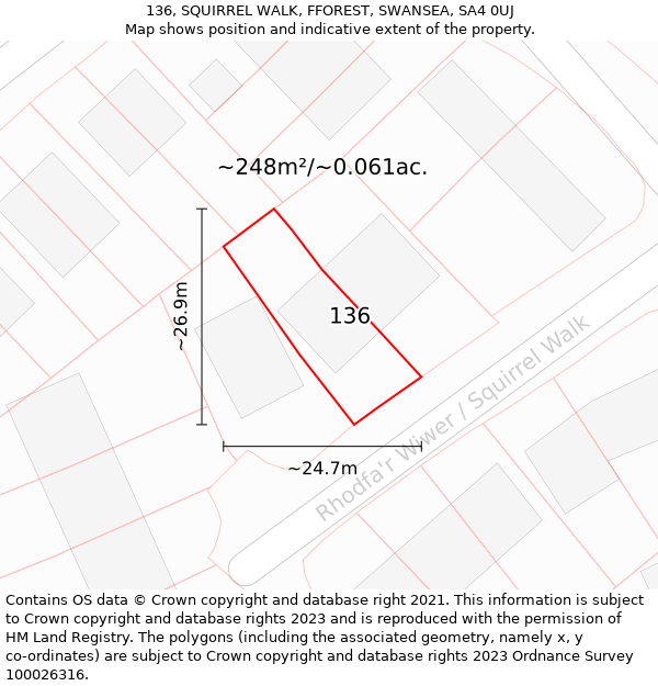 136, SQUIRREL WALK, FFOREST, SWANSEA, SA4 0UJ: Plot and title map