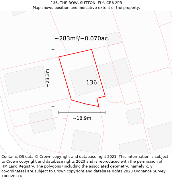 136, THE ROW, SUTTON, ELY, CB6 2PB: Plot and title map