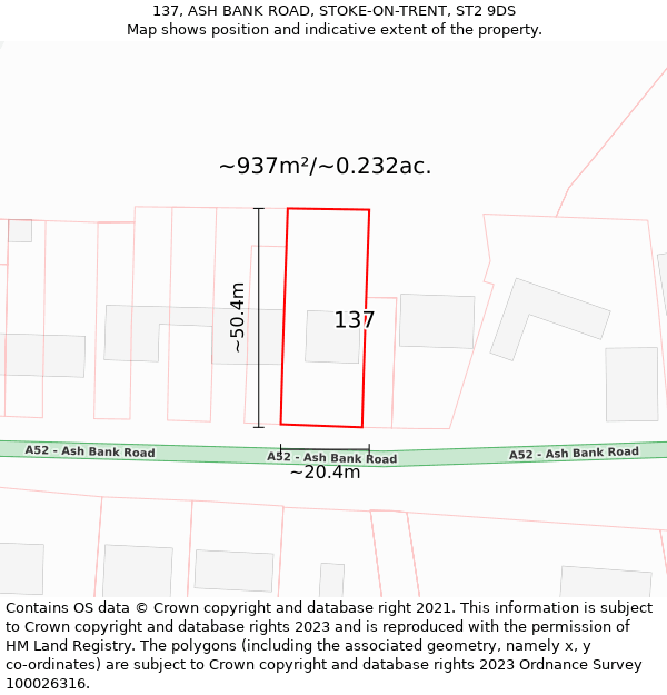137, ASH BANK ROAD, STOKE-ON-TRENT, ST2 9DS: Plot and title map