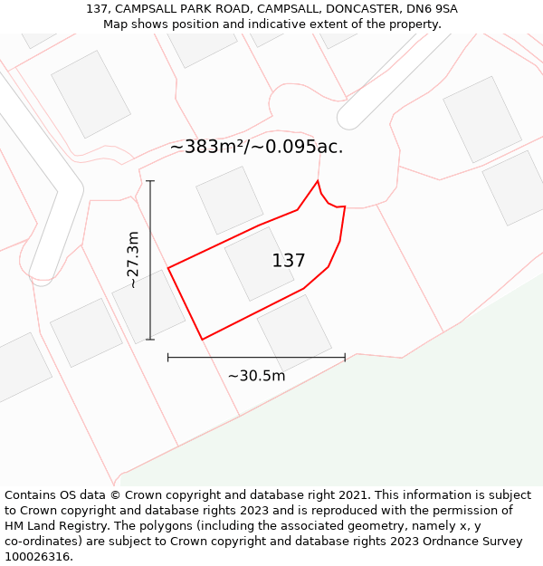 137, CAMPSALL PARK ROAD, CAMPSALL, DONCASTER, DN6 9SA: Plot and title map