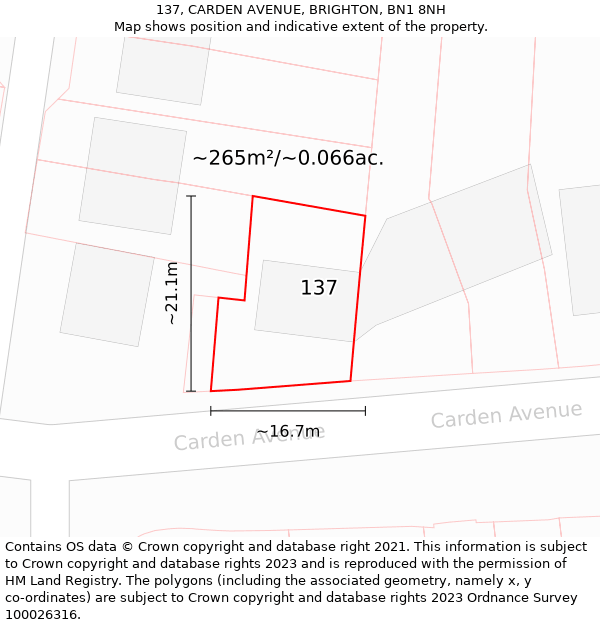 137, CARDEN AVENUE, BRIGHTON, BN1 8NH: Plot and title map