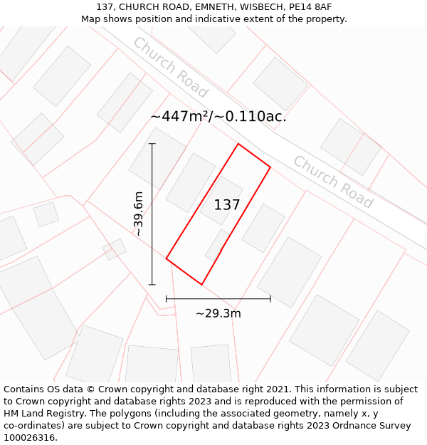 137, CHURCH ROAD, EMNETH, WISBECH, PE14 8AF: Plot and title map