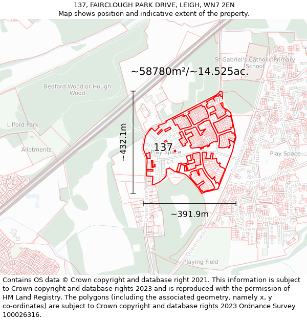 137, FAIRCLOUGH PARK DRIVE, LEIGH, WN7 2EN: Plot and title map