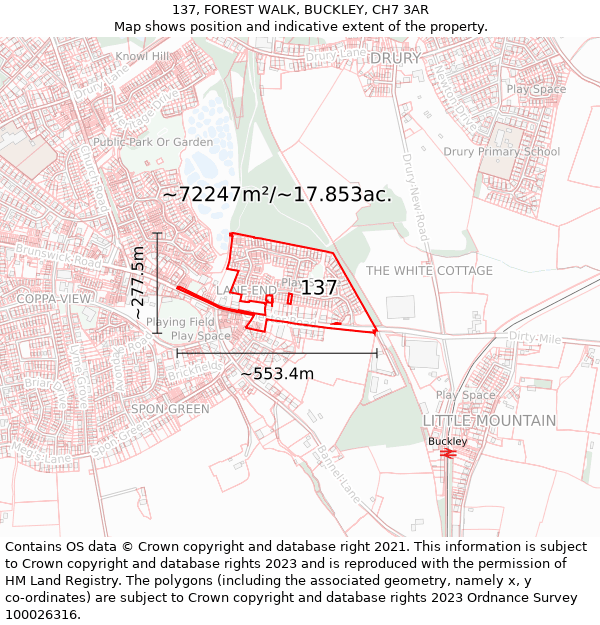 137, FOREST WALK, BUCKLEY, CH7 3AR: Plot and title map