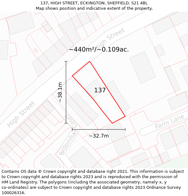 137, HIGH STREET, ECKINGTON, SHEFFIELD, S21 4BL: Plot and title map